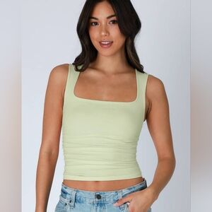 Pistachio Cream Clean Line Square Shirred Top